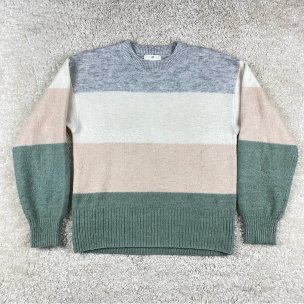 H&M Women Sweater Knit Pullover Fall Winter Color Blocked Crew Neck Extra Small